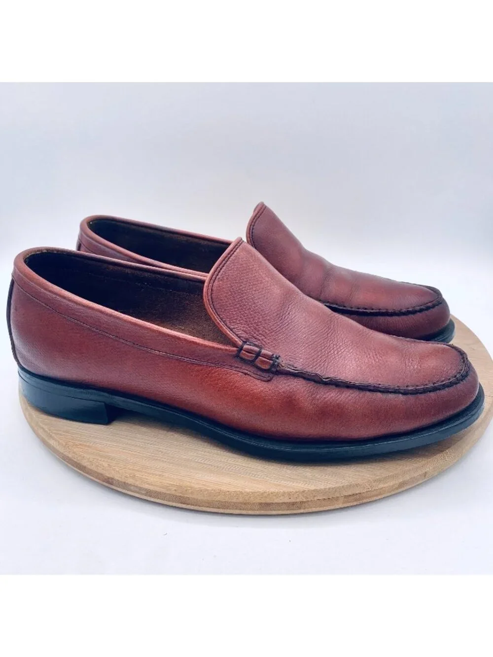 Vintage Florsheim Imperial Shoes Mens 8.5 Brown Leather Hand Sewn Loafers
